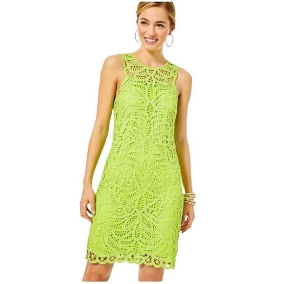 Lilly Pulitzer Siesta Shift Dress Sz 10 Matcha Green Knit Battenburg Lace NWT - Picture 1 of 16